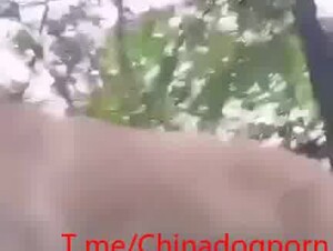 Chinese BBW with dog outside