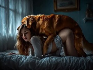 Cinematic sex between hot girl and dog - AI Generated