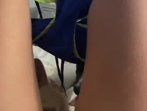 Teen spitting on her pussy and licked by her two dogs