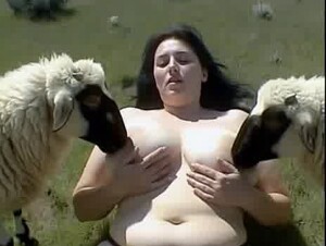 Fatty MILF Breastfeeding sheeps outdoor