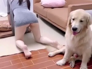 Asian hot teen alone at home with dog