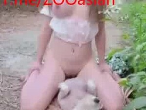 Hot korean bitch and dog outside