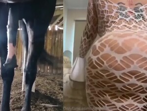 Brunette with a big ass shakes it for her horse friend