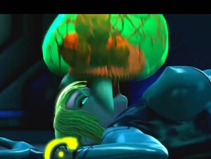 Samus throatpied by Metroid larva
