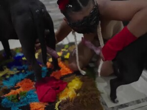 Mia blowjob two dog cock