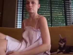 Tiny dog fucks his owner's arm