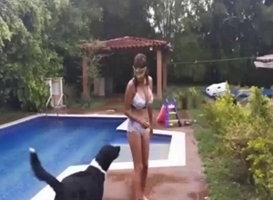 The poolside bestiality XXX session with a nice zoophile
