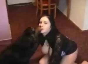 Zoophile brunette pleasing this beast's boner