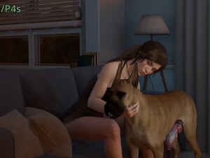 Horny Lara Croft’s Couch Fuck Session With A Dog